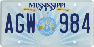 MS license plate AGW984