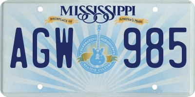 MS license plate AGW985