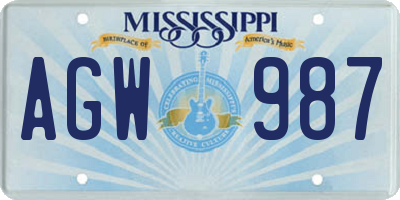 MS license plate AGW987