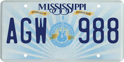 MS license plate AGW988