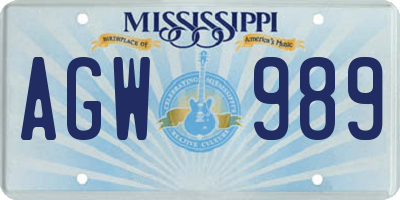 MS license plate AGW989