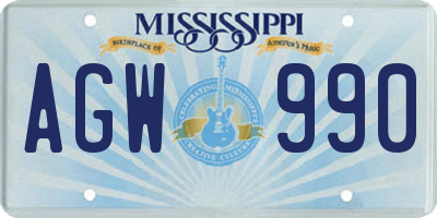 MS license plate AGW990