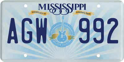 MS license plate AGW992