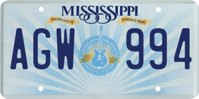 MS license plate AGW994