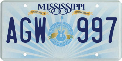 MS license plate AGW997