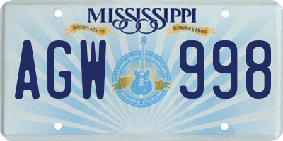 MS license plate AGW998
