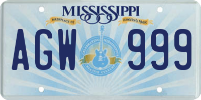 MS license plate AGW999