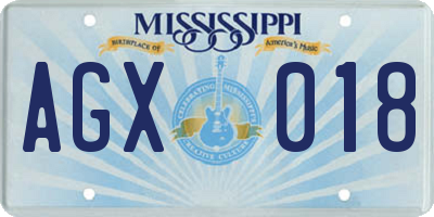 MS license plate AGX018