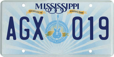 MS license plate AGX019
