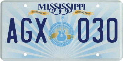 MS license plate AGX030