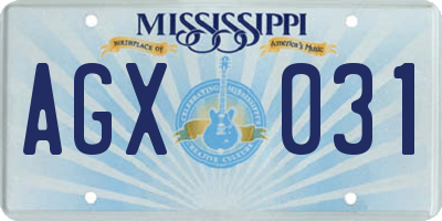 MS license plate AGX031