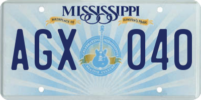 MS license plate AGX040
