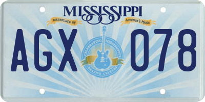 MS license plate AGX078