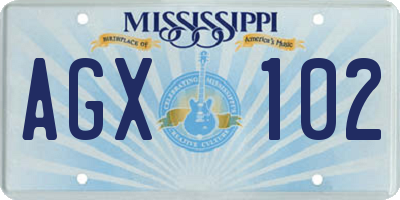 MS license plate AGX102