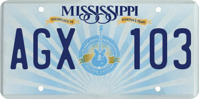 MS license plate AGX103
