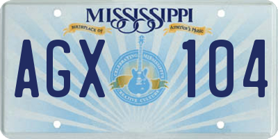 MS license plate AGX104