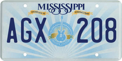MS license plate AGX208