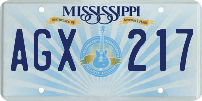 MS license plate AGX217