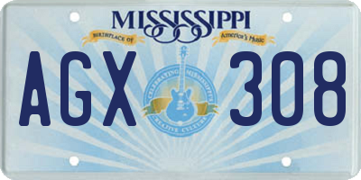 MS license plate AGX308