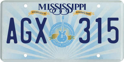 MS license plate AGX315