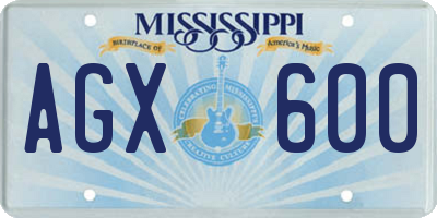 MS license plate AGX600
