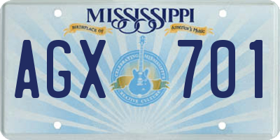 MS license plate AGX701