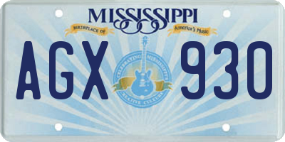 MS license plate AGX930