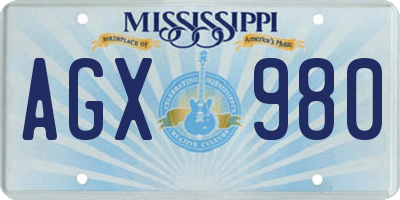 MS license plate AGX980