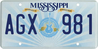 MS license plate AGX981
