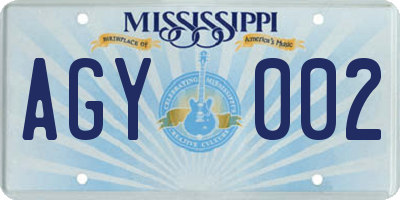 MS license plate AGY002