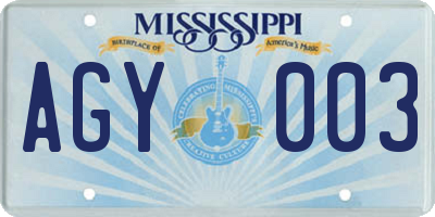 MS license plate AGY003