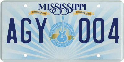 MS license plate AGY004