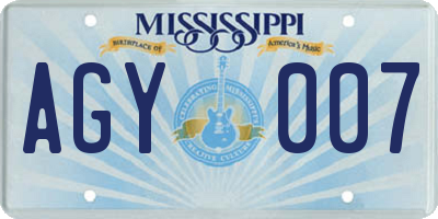 MS license plate AGY007