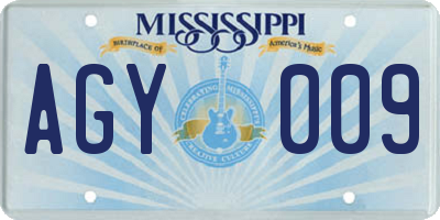 MS license plate AGY009