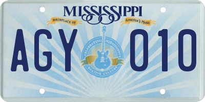 MS license plate AGY010
