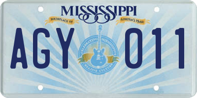 MS license plate AGY011