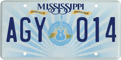 MS license plate AGY014