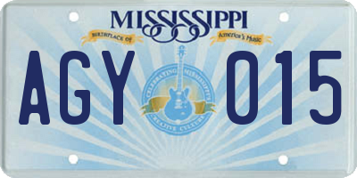 MS license plate AGY015