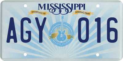 MS license plate AGY016