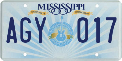 MS license plate AGY017