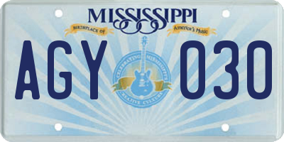 MS license plate AGY030