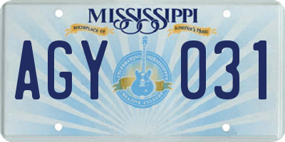 MS license plate AGY031