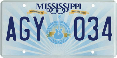 MS license plate AGY034