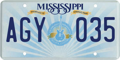MS license plate AGY035