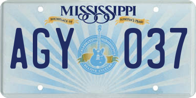 MS license plate AGY037