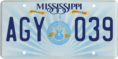 MS license plate AGY039