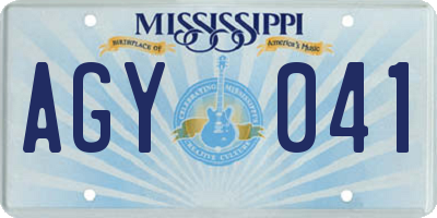 MS license plate AGY041