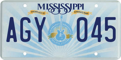 MS license plate AGY045