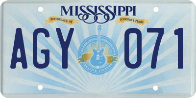 MS license plate AGY071