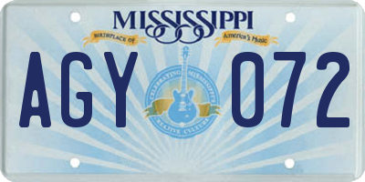 MS license plate AGY072